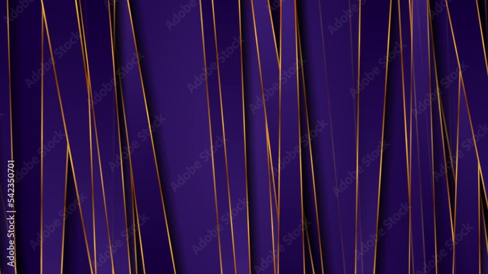 Violet stripes and golden lines abstract tech geometric background. Seamless looping luxury glitter motion design. Video animation Ultra HD 4K 3840x2160