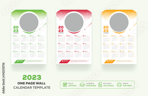 One Page Wall Calendar 2023 Or Monthly Plan Modern Corporate One Page Creative Wall Calendar 2023 Set Template Design 