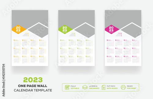 One Page Wall Calendar 2023 Or Monthly Plan Modern Corporate One Page Creative Wall Calendar 2023 Set Template Design 
