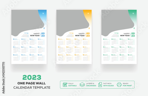 One Page Wall Calendar 2023 Or Monthly Plan Modern Corporate One Page Creative Wall Calendar 2023 Set Template Design 