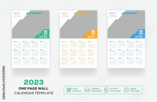 One Page Wall Calendar 2023 Or Monthly Plan Modern Corporate One Page Creative Wall Calendar 2023 Set Template Design 