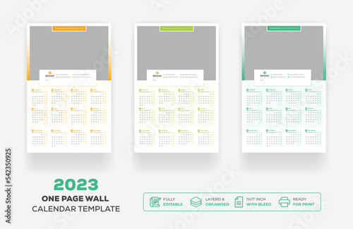 One Page Wall Calendar 2023 Or Monthly Plan Modern Corporate One Page Creative Wall Calendar 2023 Set Template Design 