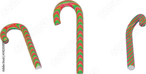 vector image of a lollipop with red and green stripes from different viewing angles.