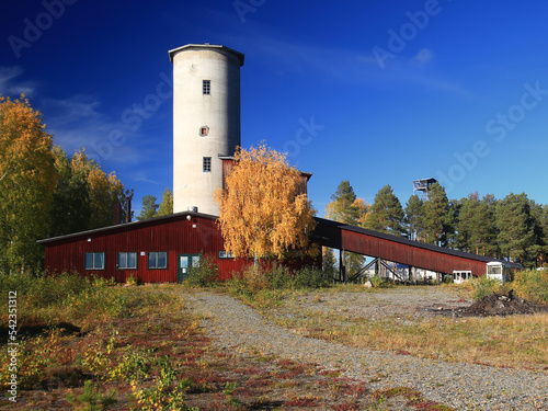 Disused head tower of mine in Menstrask in northern Sweden photo