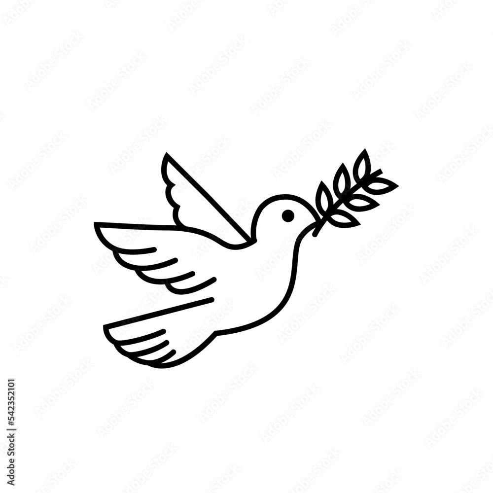 Dove of peace icon collection. Flying dove holding an olive branch as a sign of peace line art vector icon for apps and websites. Dove of peace icon. Flying bird. Peace concept. Dove of peace icon collection. Flying dove holding an olive branch as a sign of peace line art vector icon for apps and websites. Dove of peace icon. Flying bird. Peace concept.