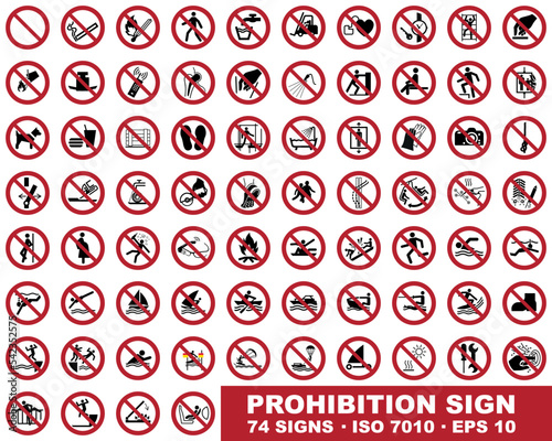 Prohibition signs, vector illustration set.