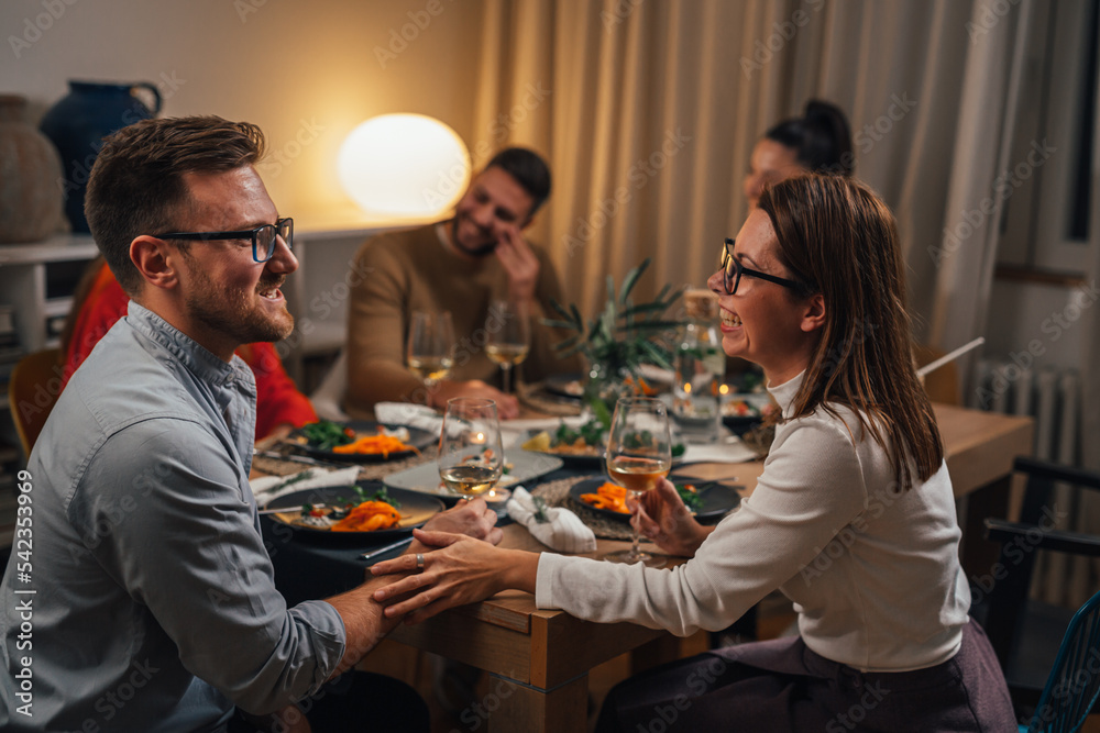 friends gathering on home dinner party friends gathering on home dinner party