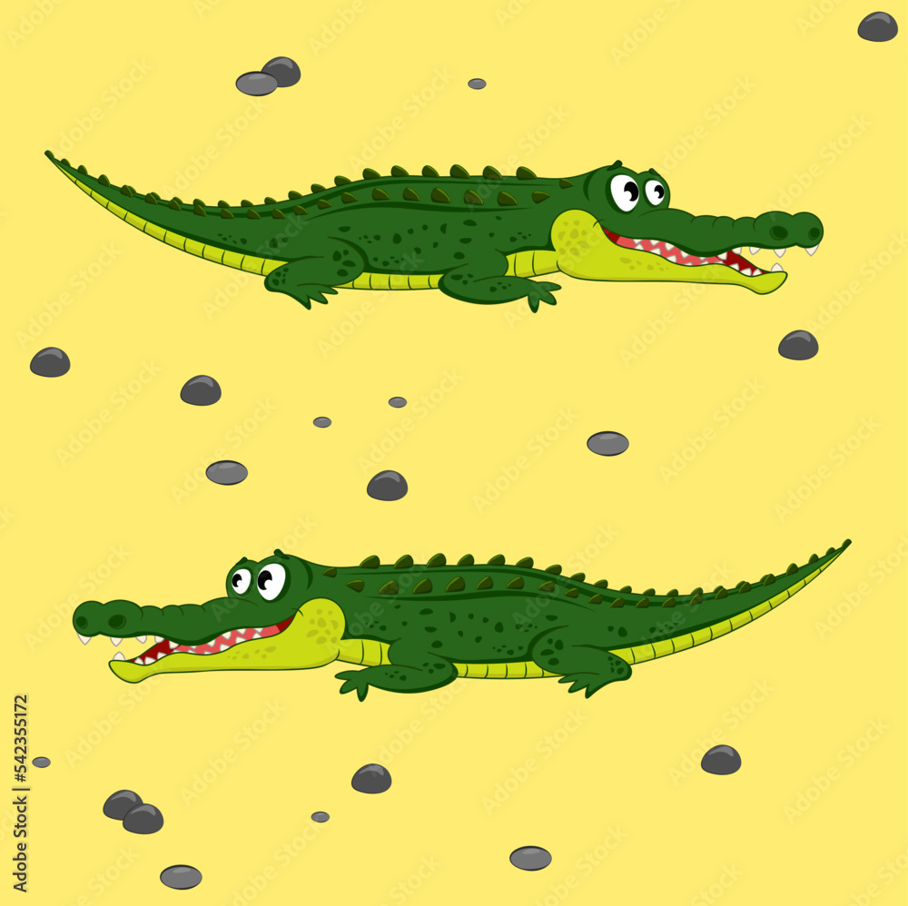 Fototapeta premium Two cute crocodiles lie on the beach