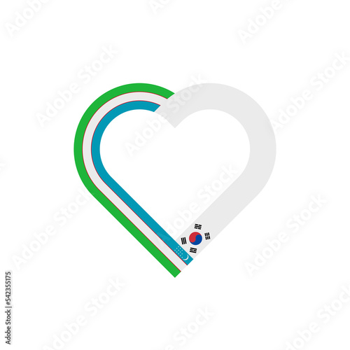 unity concept. heart ribbon icon of uzbek and south korea flags. vector illustration isolated on white background