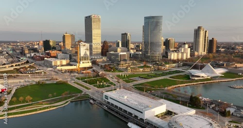 Aerial View Milwaukee Wisconsin Downtown Waterfront City Center photo