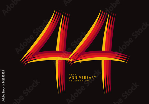 44 years anniversary celebration logotype red line vector, 44th birthday logo, 44 number design, Banner template, logo number elements for invitation card, poster, t-shirt.