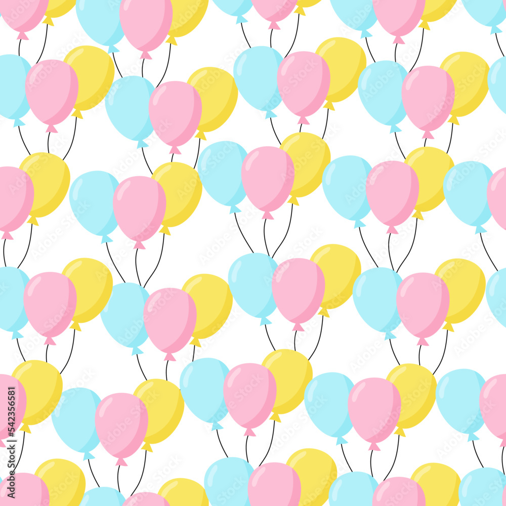 Seamless  background with party balloons of different colors ideal for baby shower.Air balloons vector seamless pattern. Red air balloons .  White background