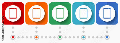 Tablet, mobile, phone, smartphone vector icons, infographic template, set of flat design symbols in 5 color options