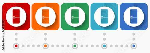 Fridge, refrigerator vector icons, infographic template, set of flat design symbols in 5 color options