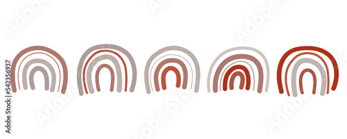 boho rainbow set, organic modern nursery baby room rainbow. abstract neutral minimalist arch. stock modern trendy hand drawn flat illustration isolated on white background.