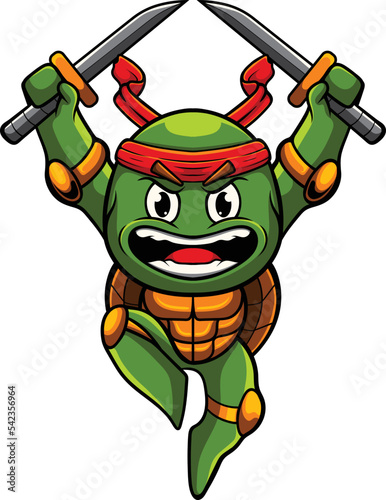 Vector illustration of turtle mascot with ninja pose