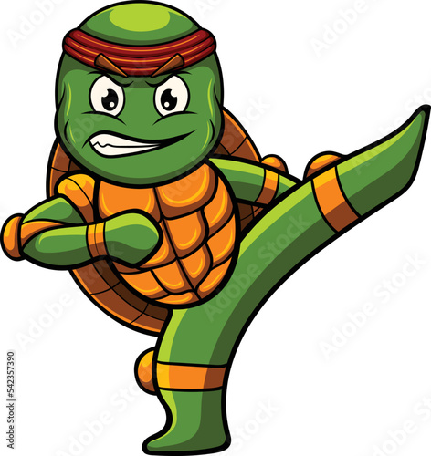 Vector illustration of turtle mascot with ninja pose