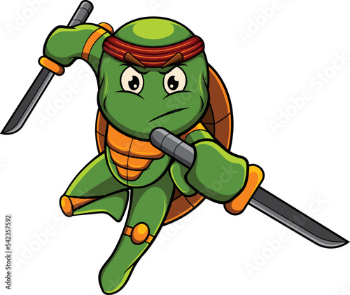 Vector illustration of turtle mascot with ninja pose