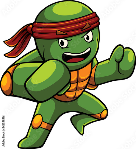 Vector illustration of turtle mascot with ninja pose