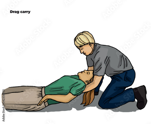 Vector illustration shows Recovery position (first aid).