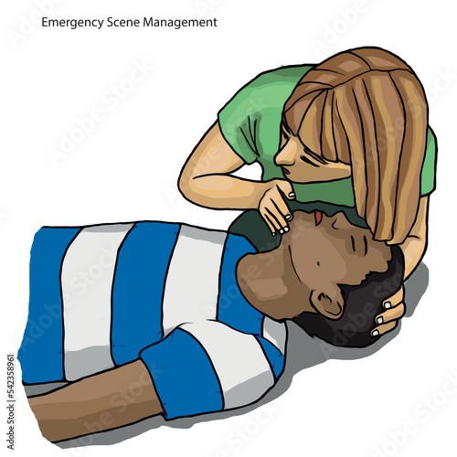 Vector illustration shows Recovery position (first aid).