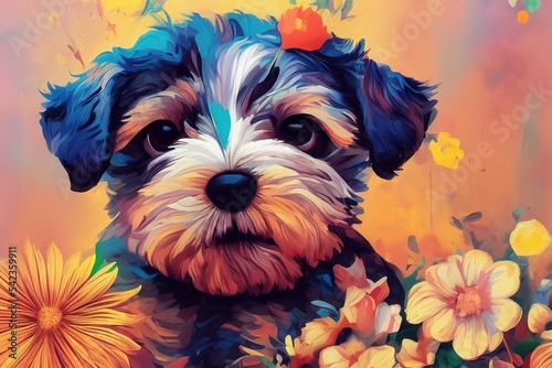 puppy illustration dog art digital artwork textured background portrait
cute animal pets adorable artistic flowers floral decorative playful abstract photo