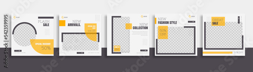 Set of Editable minimal square banner template. black yellow white background color with geometric shapes for social media post and web internet ads. Vector illustration