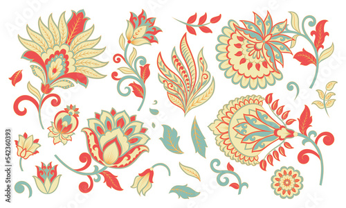 Vector set of isolated elements paisley  flowers and leaf for you own design