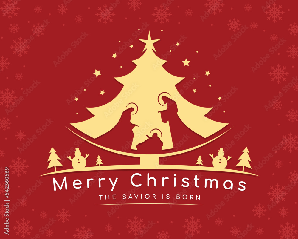 Merry Christmas, the savior is born - mary and joseph in a manger with