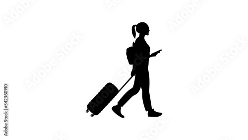 traveling woman with luggage, silhouette