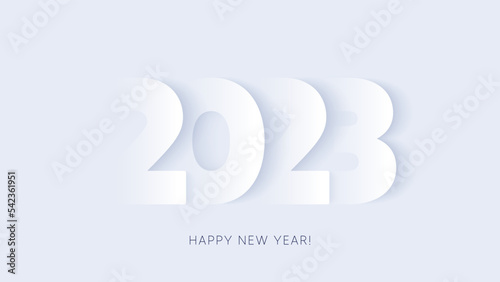 New year 2023 typography design. Cut out 2023 numbers illustration. Minimal gradient shapes composition. Christmas poster, new year banner with cut out effect. Greeting card background. Vector