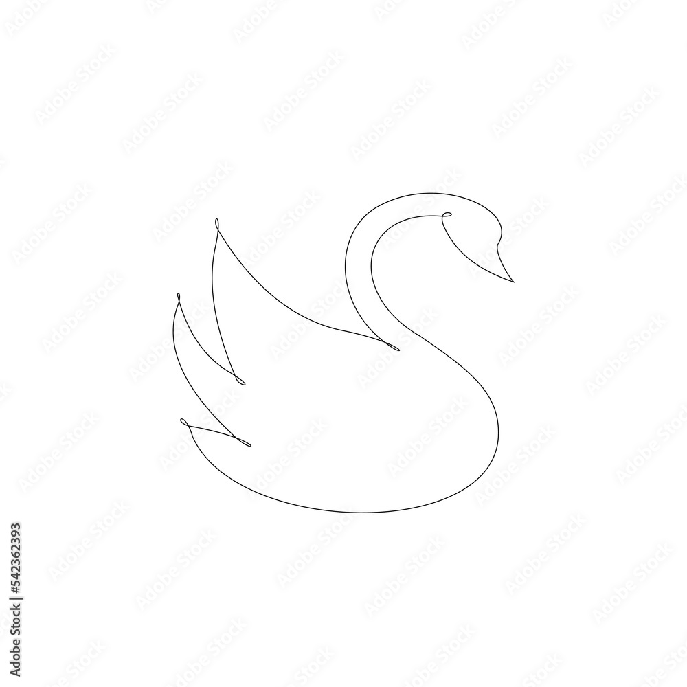 Drawing a continuous line. Goose on white isolated background Drawing a continuous line. Goose on white isolated background