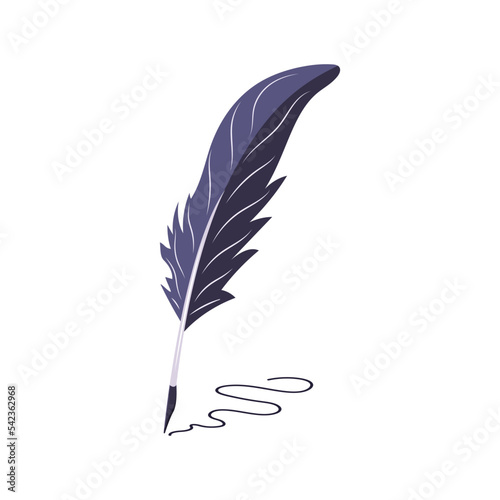 Fountain pen draws line. Vector illustration of an old ink pen. Symbol of poetry and education