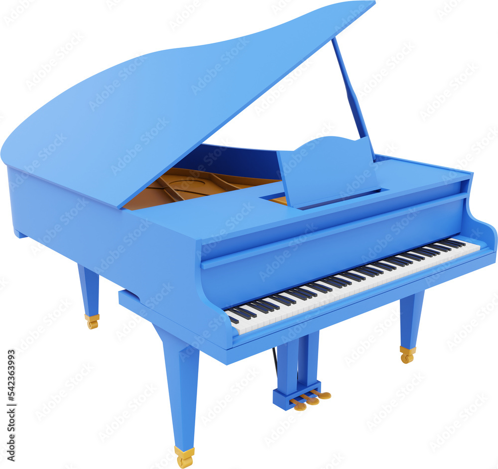 Blue grand piano, musical instrument. 3D rendering. PNG icon on transparent  background. Stock Illustration | Adobe Stock