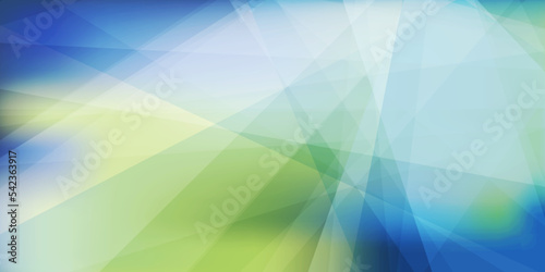 Silver Grey, Green and Blue 3D Glowing Triangle Shaped Translucent Overlaying Planes, Geometric Shapes Pattern on Abstract Futuristic Blurred Wide Scale Vector Background, Texture Design, Template