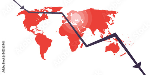 Global Economic Down Fall Due to War, Inflation and Energy Crisis - Design Concept with Chart and World Map - Illustration in Editable Vector Format