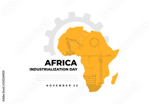 Africa industrialization day background with africa map isolated on white background.