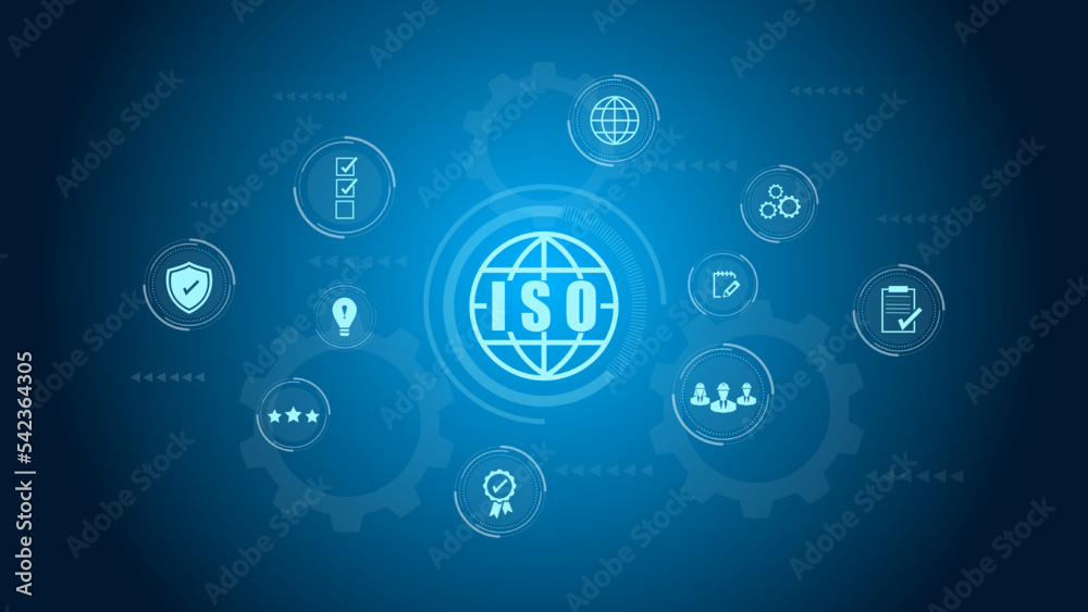 ISO standards quality control assurance warranty business technology concept. ISO banner icon concept vector illustrator. ISO standards quality control assurance warranty business technology concept. ISO banner icon concept vector illustrator.