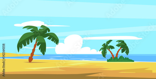 Coast landscape with water  palm trees and sand flat style