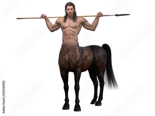 3D Rendering : A portrait of the handsome male centaur posing his body with spear, isolated with white background, PNG transparent
 photo