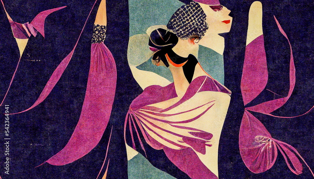 1920s fashion illustration texture surface with modern futuristic ...