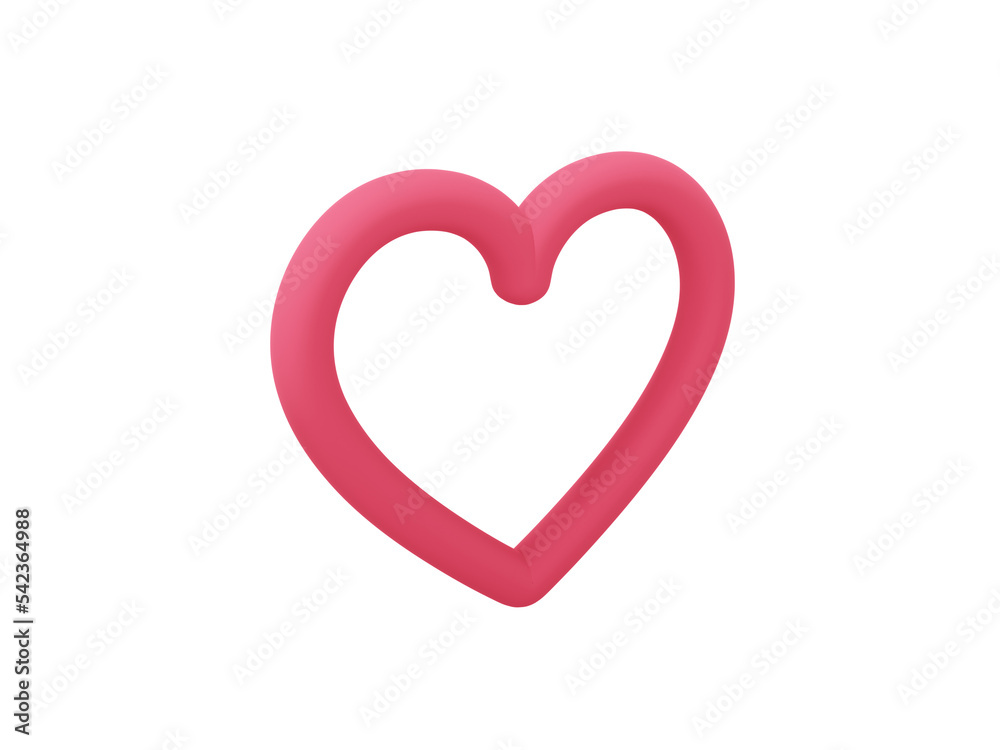 Toy heart. Red single color. Symbol of love. On a white monochrome background. View left side. 3d rendering.