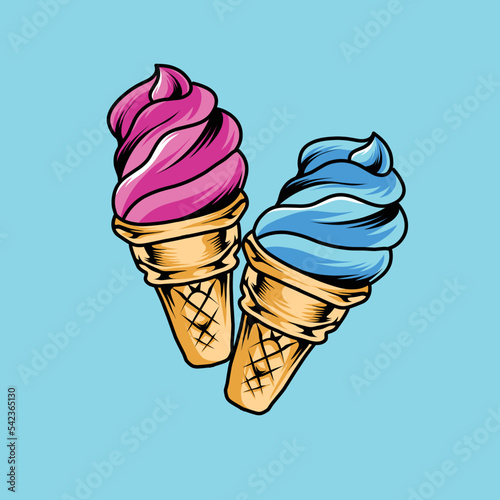 pink and blue ice cream vector design, can be used for t-shirt designs, posters, etc