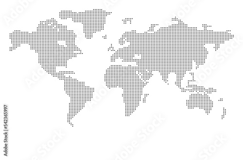 Dotted world map. Halftone silhouettes of continents