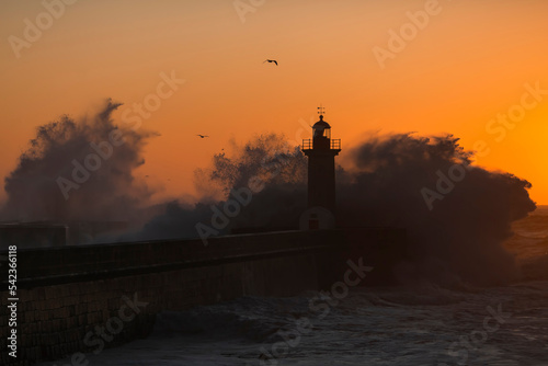 View of the ocean lighthouse in Porto, Portugal.