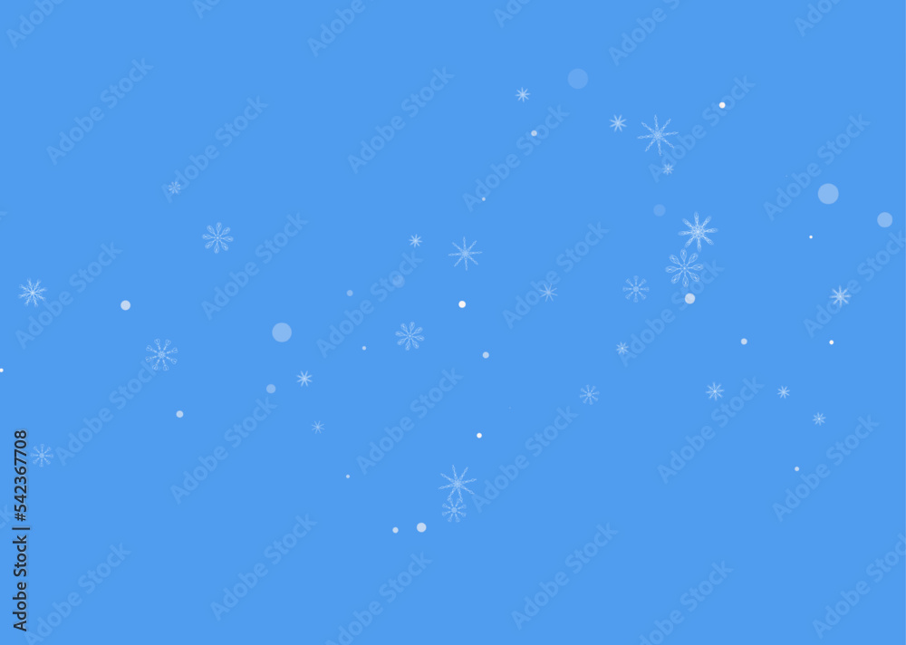Delicate openwork white snowflakes. Snow, snowfall. Falling scattered blue snowflakes on a blue background. Vector