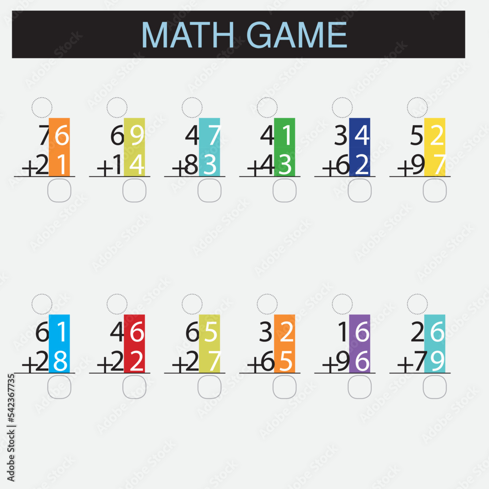 Worksheet. Mathematical puzzle game. Learning mathematics, tasks for addition for preschool children. worksheet for preschool kids - vector Worksheet. Mathematical puzzle game. Learning mathematics, tasks for addition for preschool children. worksheet for preschool kids - vector