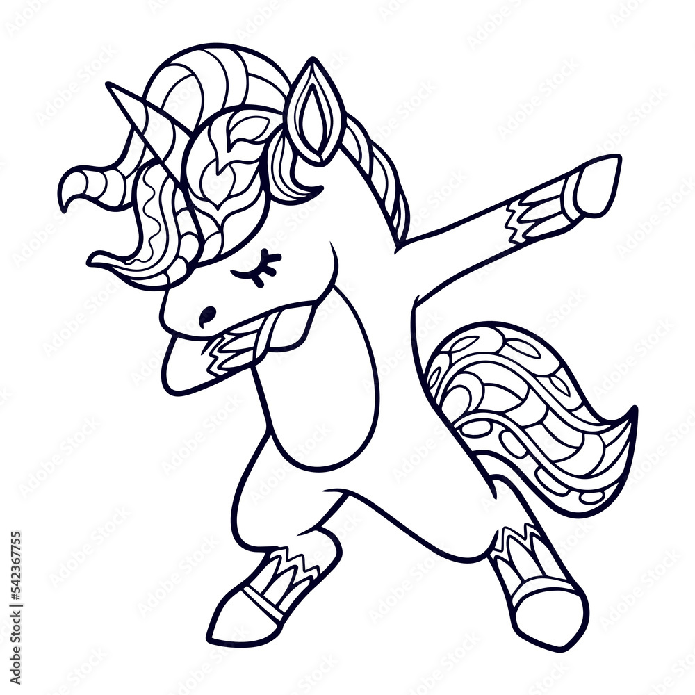 Fototapeta premium Cute Unicorn cartoon mandala arts isolated on white background