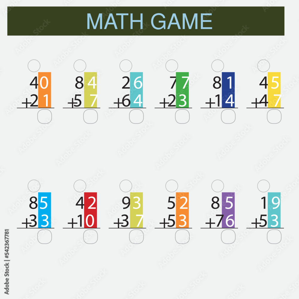 Worksheet. Mathematical puzzle game. Learning mathematics, tasks for addition for preschool children. worksheet for preschool kids - vector 