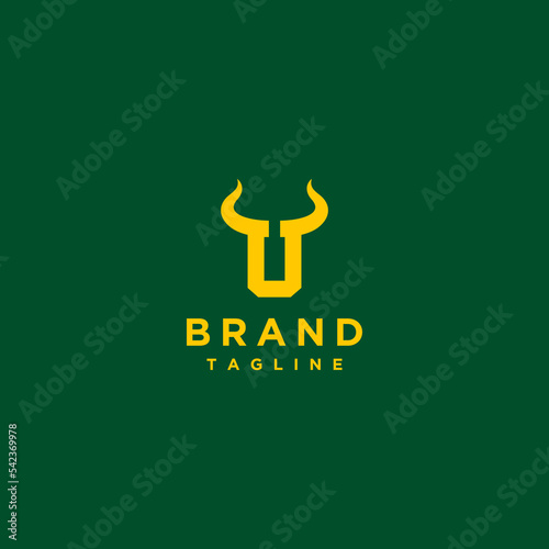 Letter U with Horn Logo Design. Power And Strength Symbol In Initials Letter U With Two Horns.